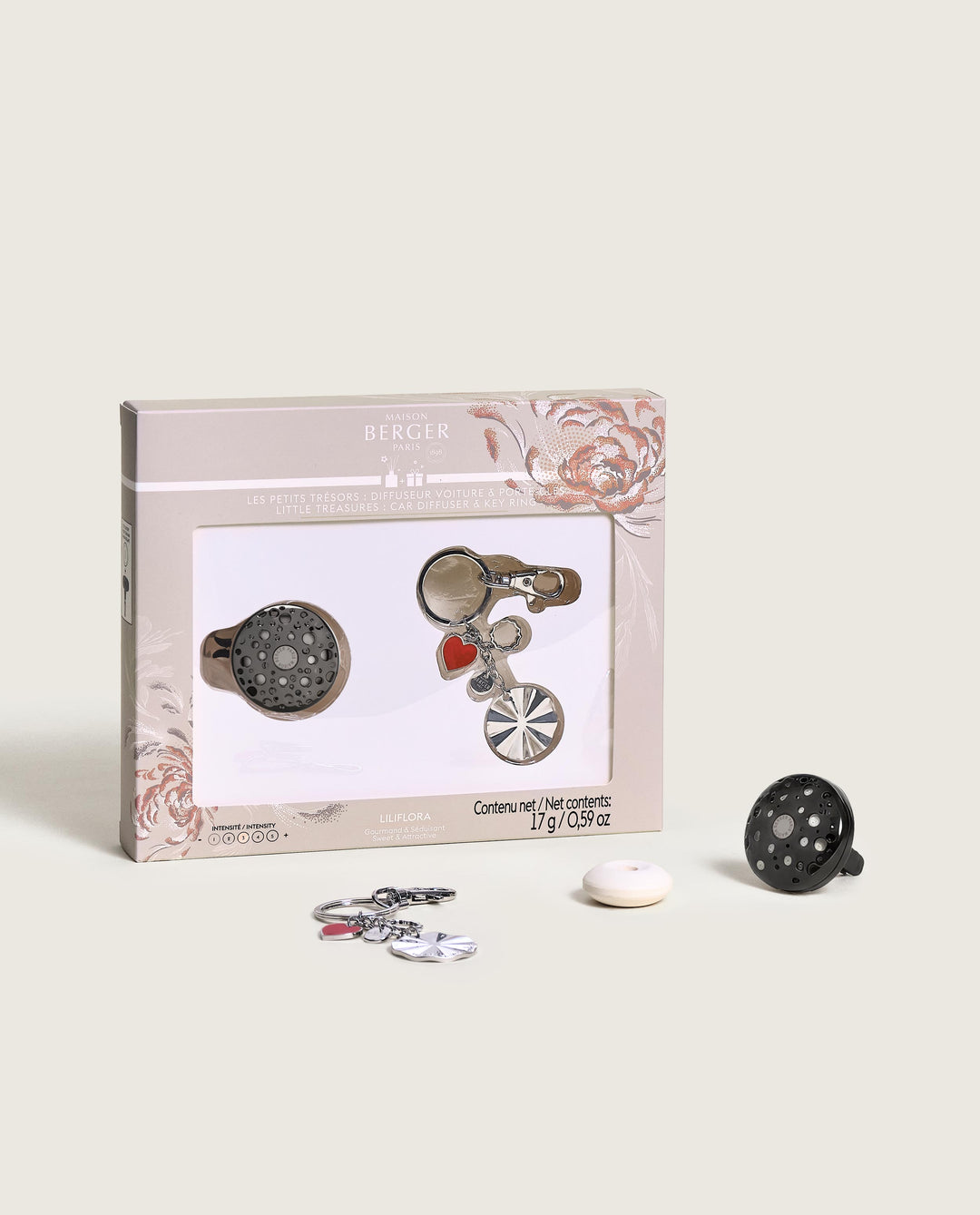 Geschenkbox Ophelia "Kleine Schätze" - Autodiffuser + Schlüsselanhänger Silber - Liliflora