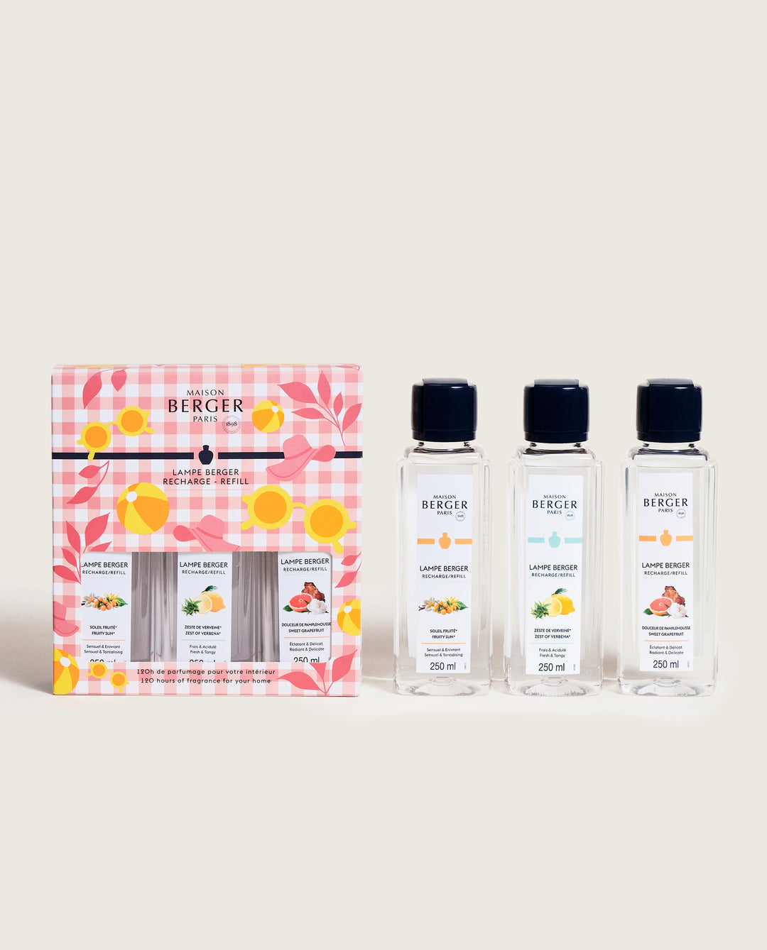 Triopack Estival - Sonnige Früchte & Strahlende Pampelmuse & Zitronen-Verbene - Lampe Berger Refill (3 x 250 ml)