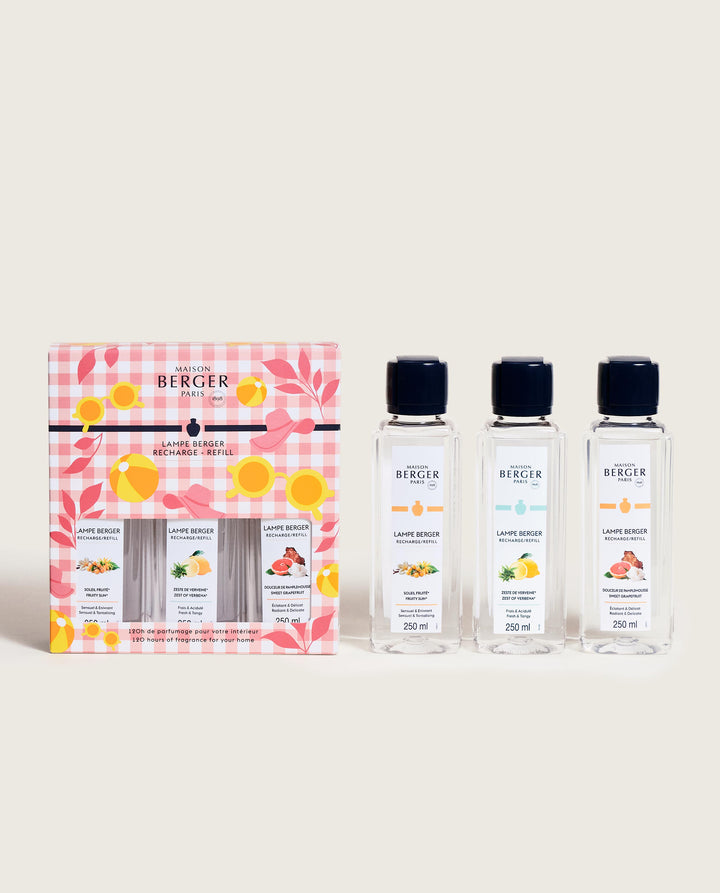 Triopack Estival - Sonnige Früchte & Strahlende Pampelmuse & Zitronen-Verbene - Lampe Berger Refill (3 x 250 ml)